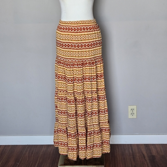 Blu Moon Boho Southwestern Aztec Resort Vacation Tiered Pull-On Maxi Skirt 2 (S) - Picture 10 of 10